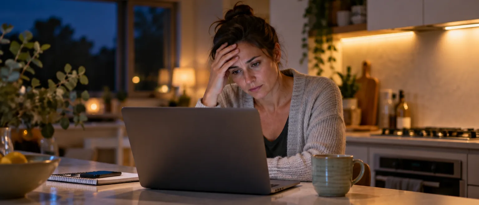 Small business owner frustrated while building her own website late at night