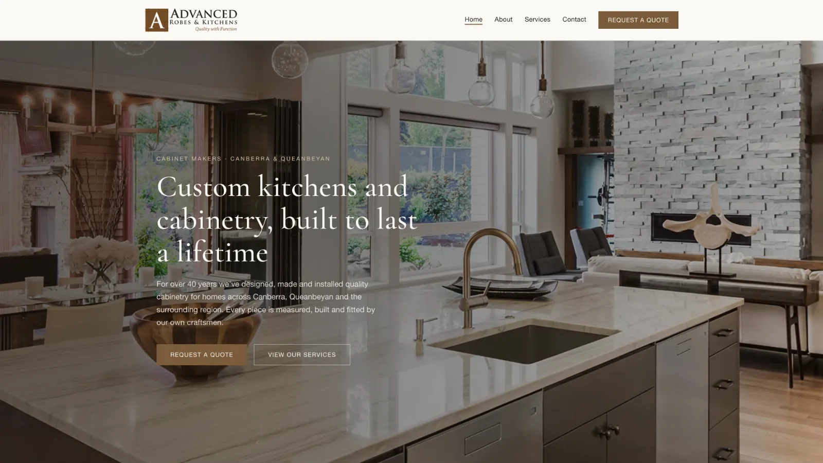 Advanced Robes & Kitchens website on desktop