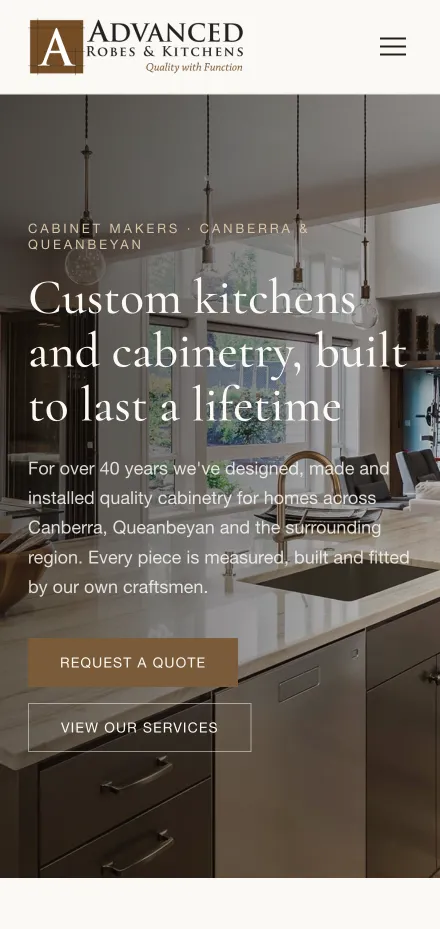 Advanced Robes & Kitchens website on mobile
