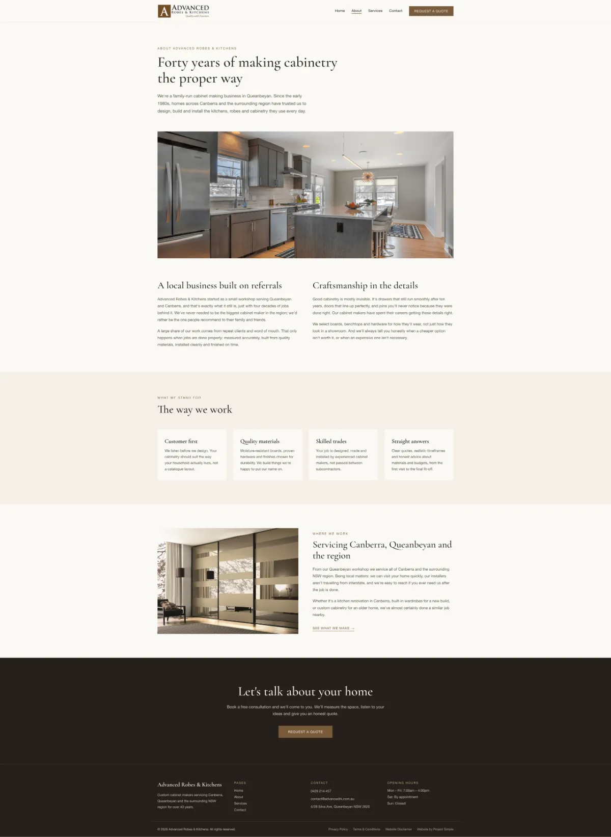 Advanced Robes & Kitchens about page, full length