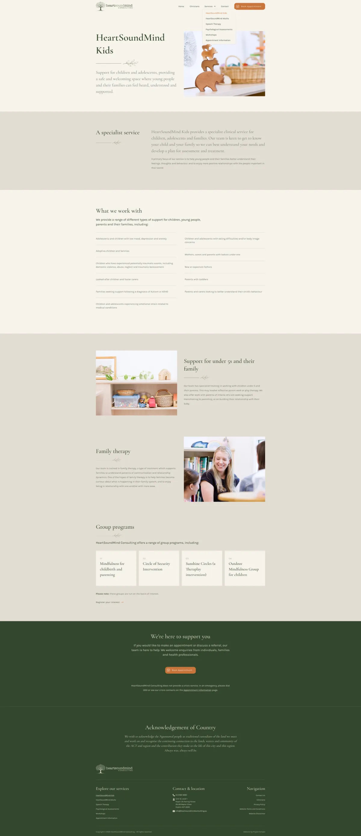 HeartSoundMind Kids service page, full length