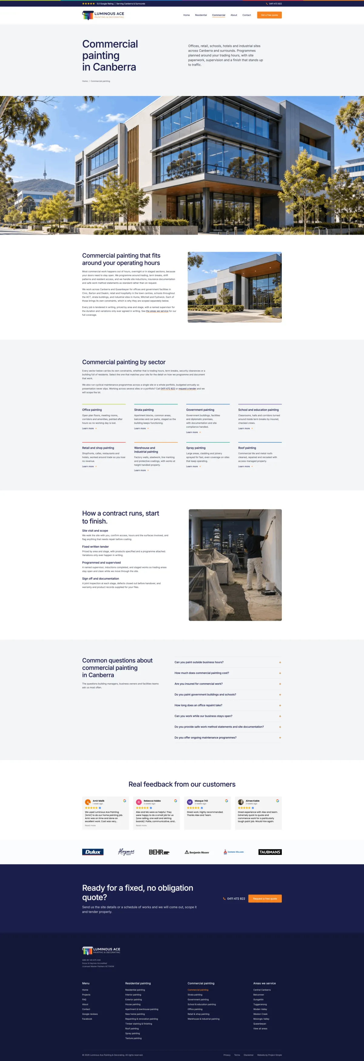 Luminous Ace Painting & Decorating commercial painting page, full length