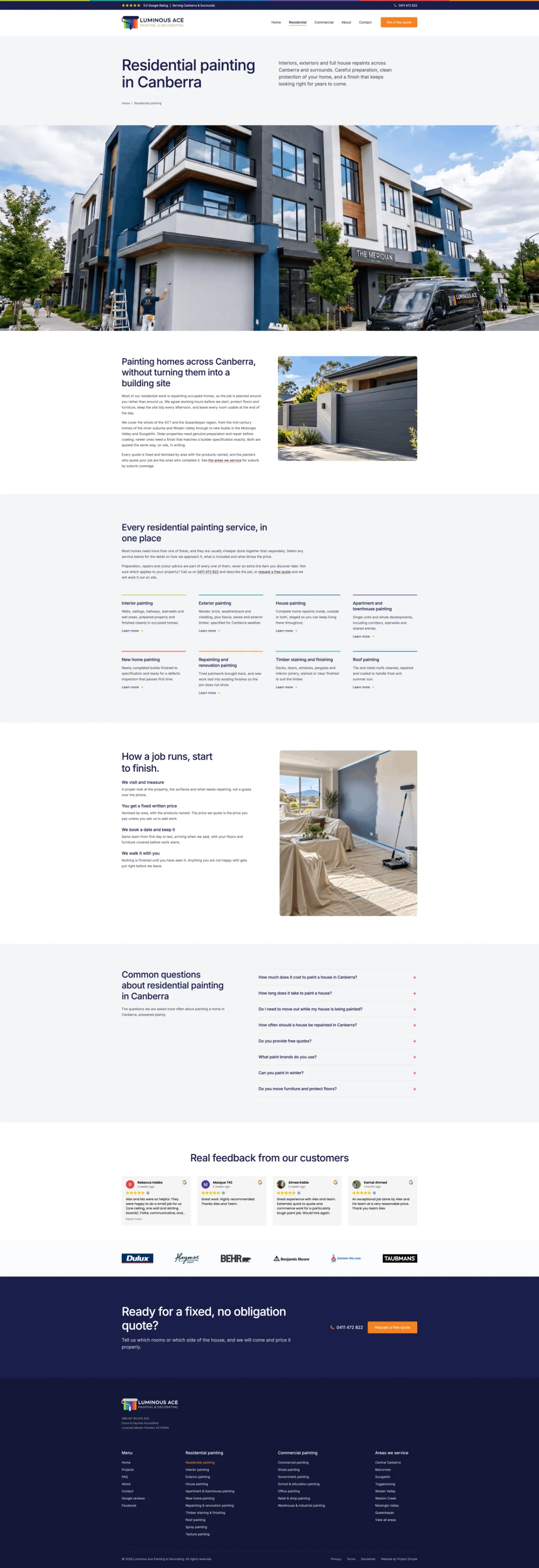 Luminous Ace Painting & Decorating residential painting page, full length