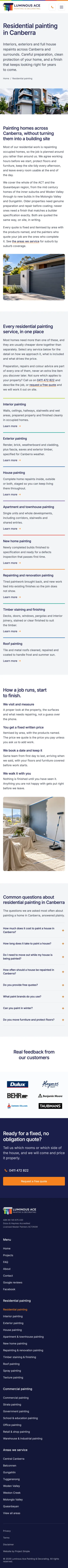 Luminous Ace Painting & Decorating residential painting page on mobile