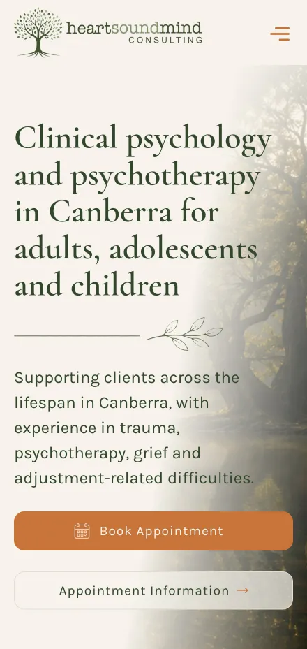 HeartSoundMind Consulting website on mobile