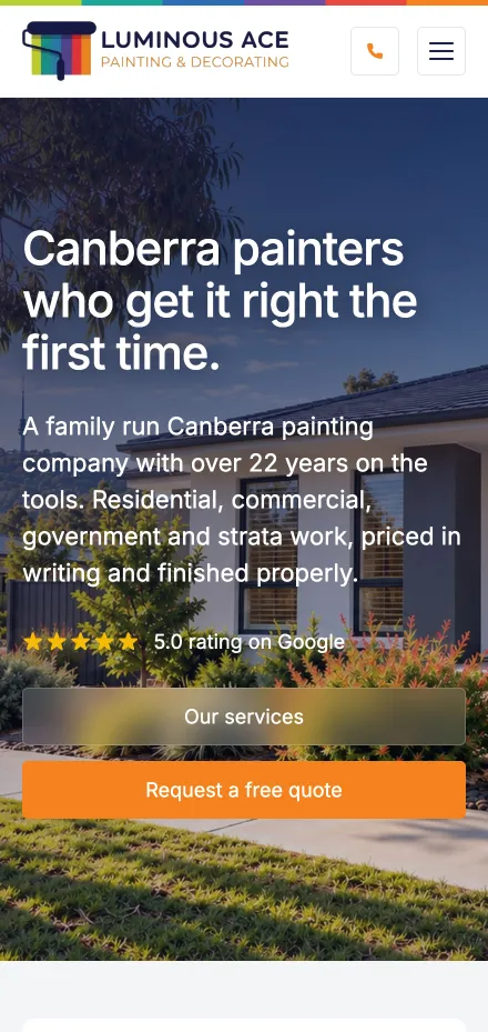 Luminous Ace Painting & Decorating website on mobile