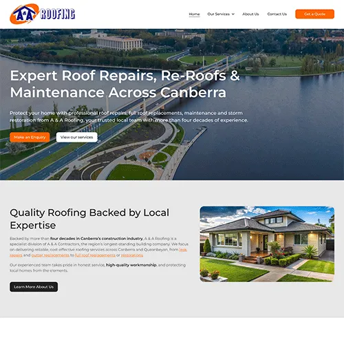 A & A Roofing website homepage