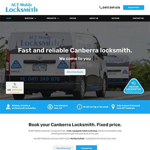 ACT Mobile Locksmith website homepage