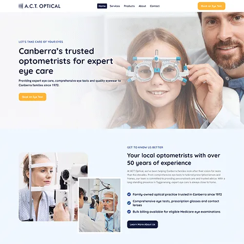ACT Optical website homepage