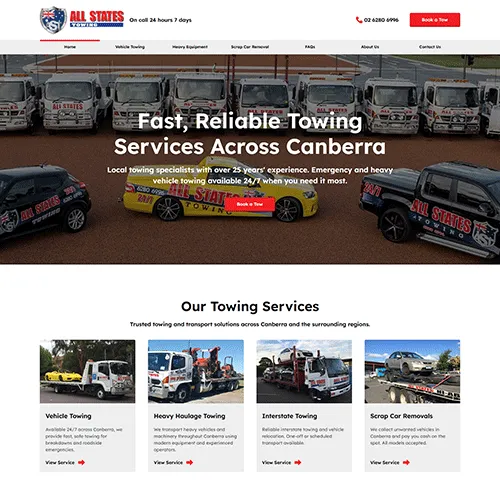 All States Towing website homepage