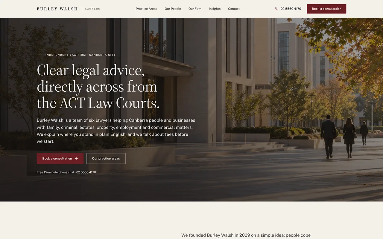 Burley Walsh Lawyers website designed by Project Simple