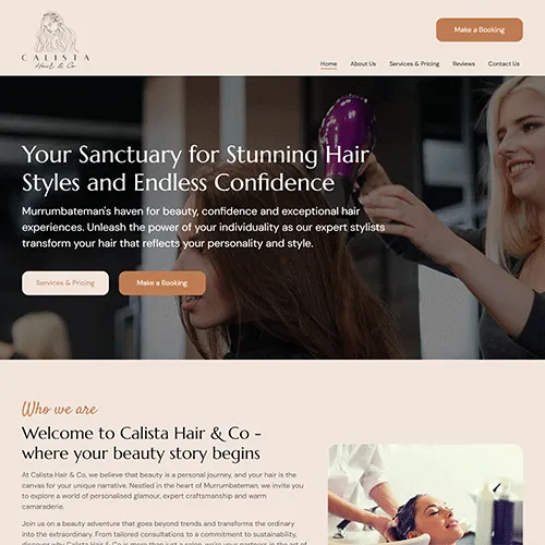 Calista Hair & Co website designed by Project Simple