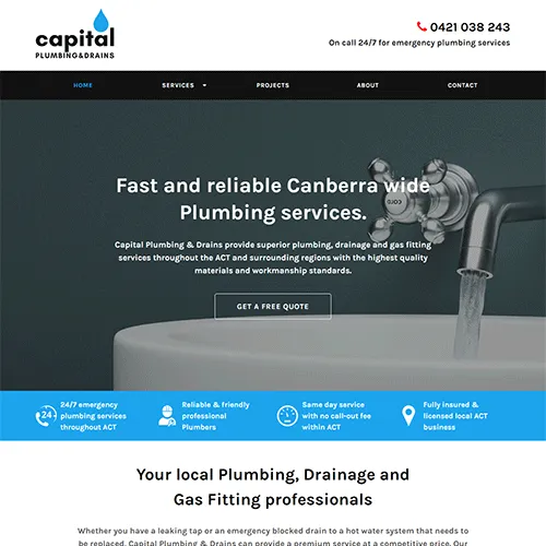 Capital Plumbing & Drains website homepage