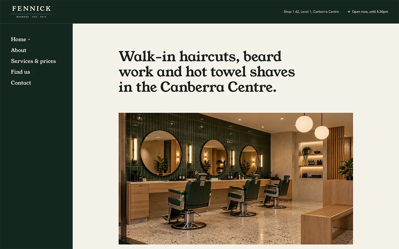 Fennick Barbers website designed by Project Simple