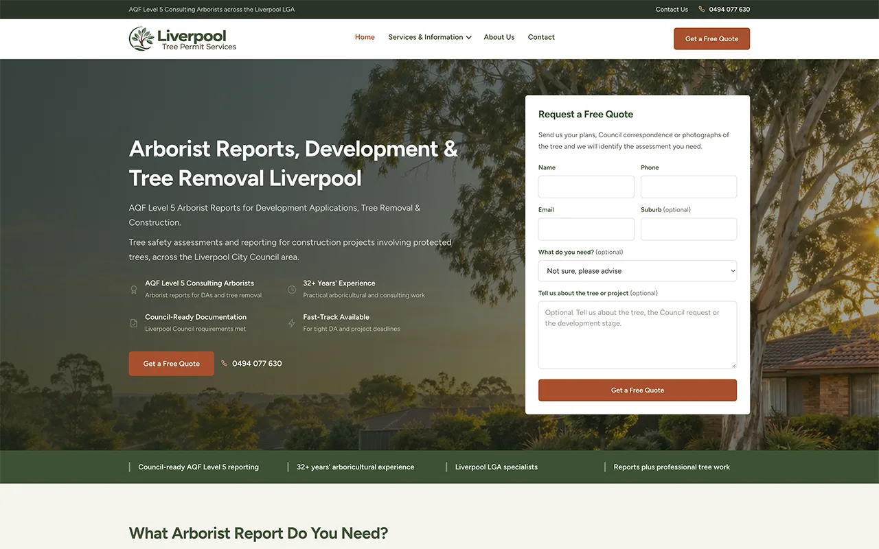 Liverpool Tree Permit Services website homepage