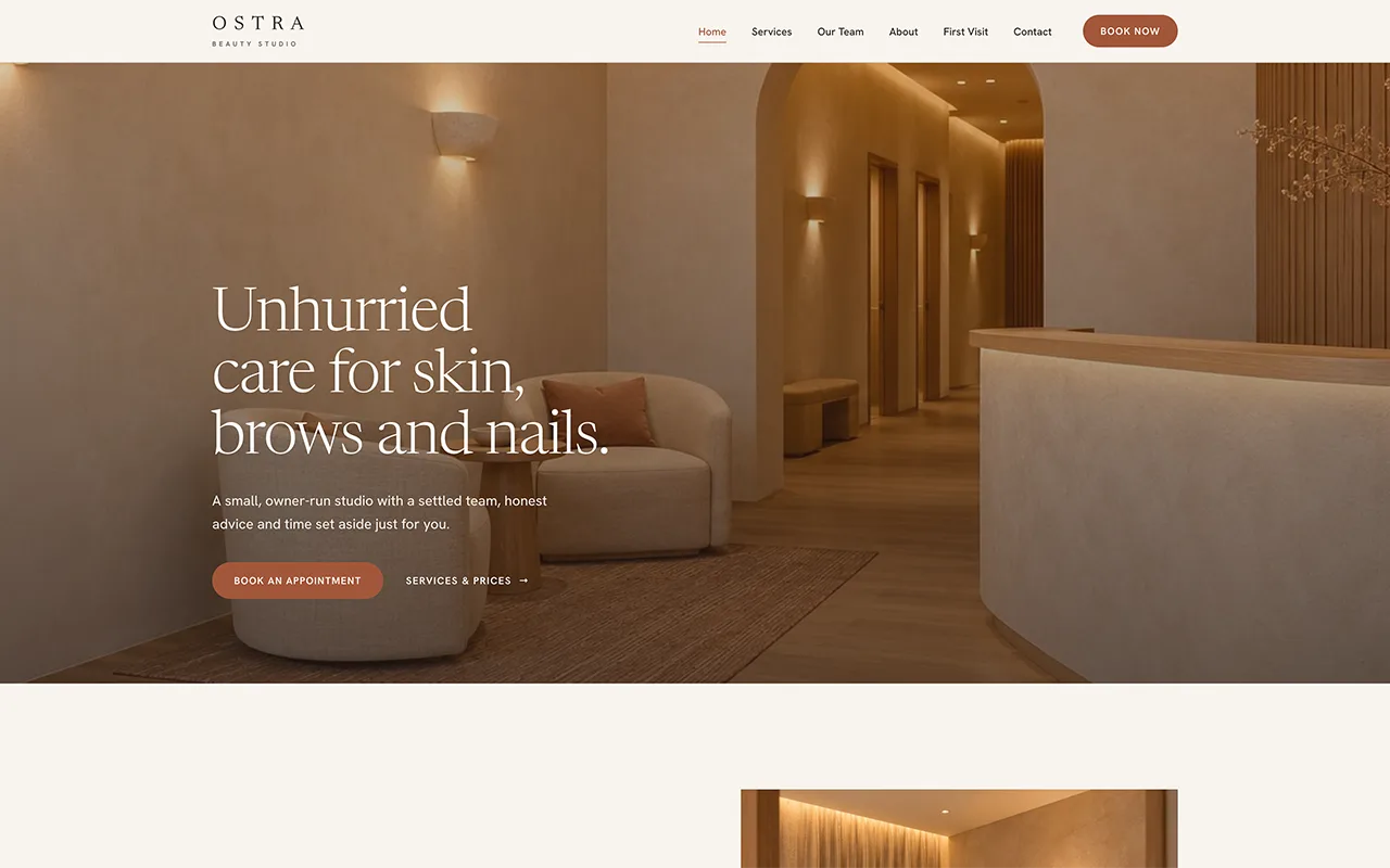 Ostra Beauty Studio website designed by Project Simple
