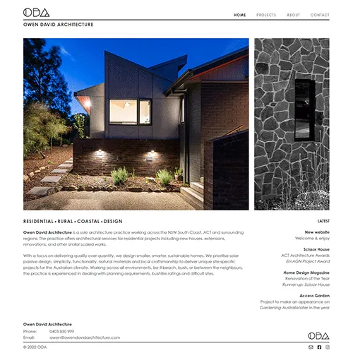 Owen David Architecture website designed by Project Simple