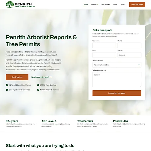 Penrith Tree Permit Services website homepage