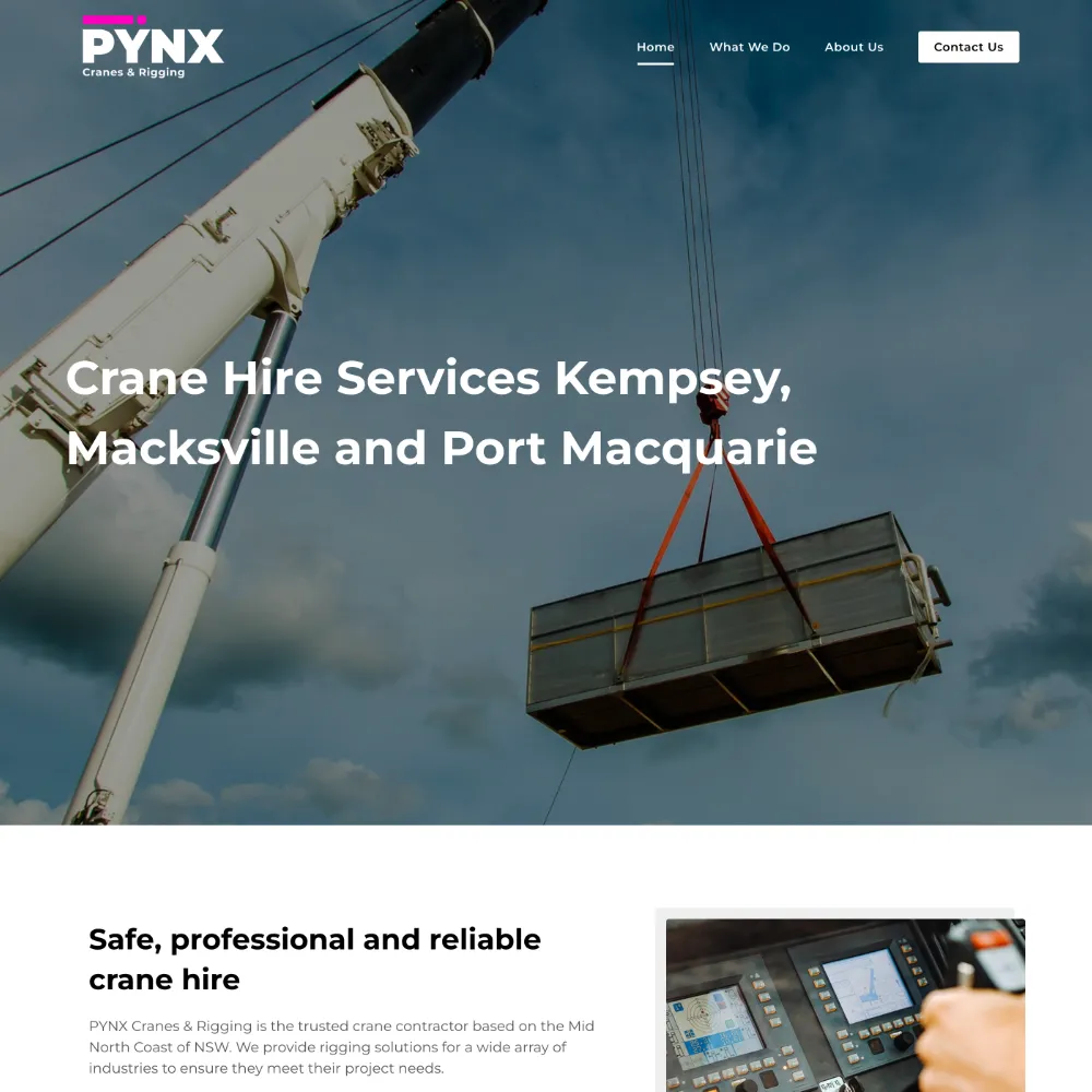 PYNX Cranes & Rigging website homepage