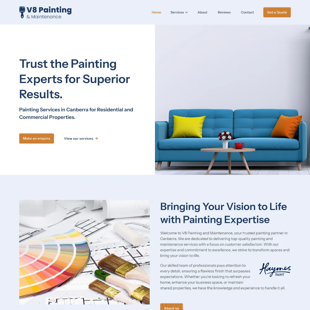 V8 Painting & Maintenance website homepage
