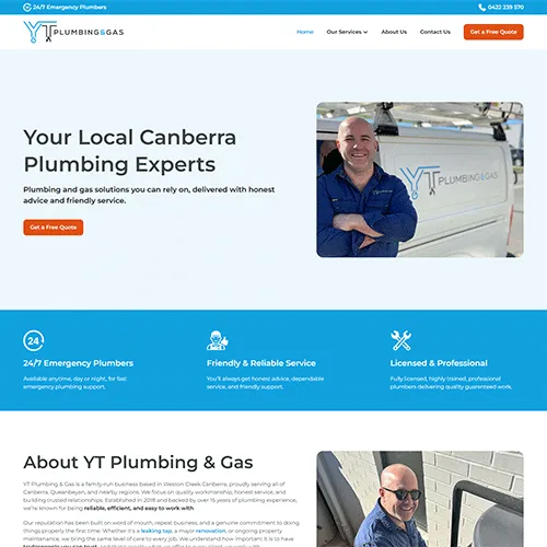 YT Plumbing & Gas website homepage